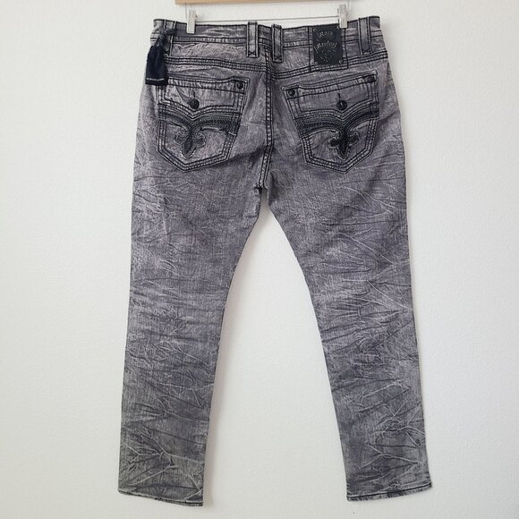 Rock Revival Mike Biker Denim Jeans Size 40x34 Gray